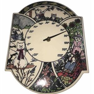 Vintage Ceramic Cat & Kitten Thermometer 1988 Artist Signed